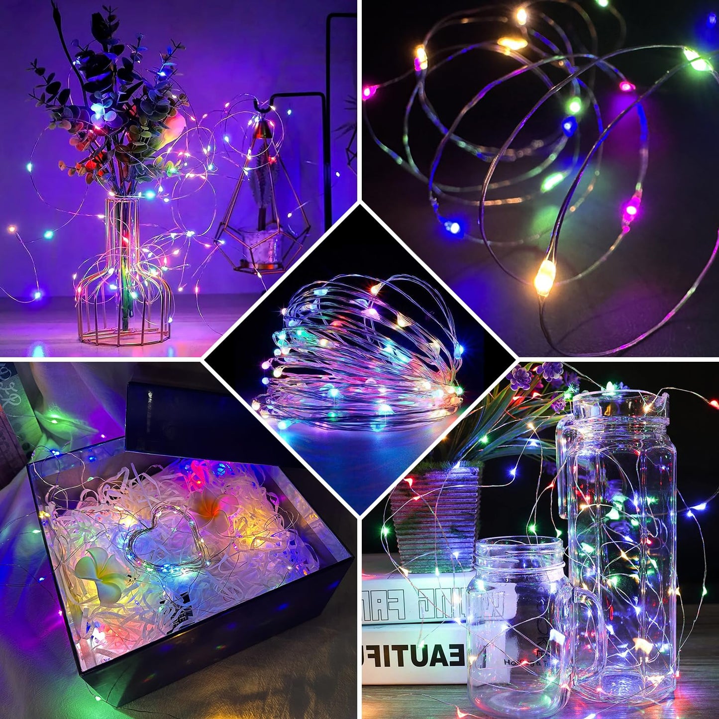 chzk 24 Pack Fairy Lights 7Ft 20 LED Battery Operated Twinkle String Waterproof Firefly Starry for Mason Jar Party Wedding Christmas Valentines Day (24, Multicolor)