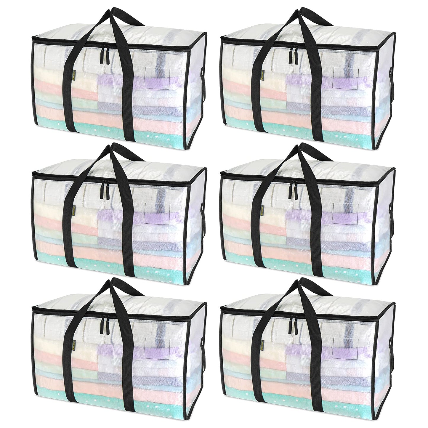 BALEINE 6-Pack Oversized Moving Bags with Reinforced Handles, Heavy-Duty Storage Tote for Clothes, Moving Supplies (Clear, 6-Pack)