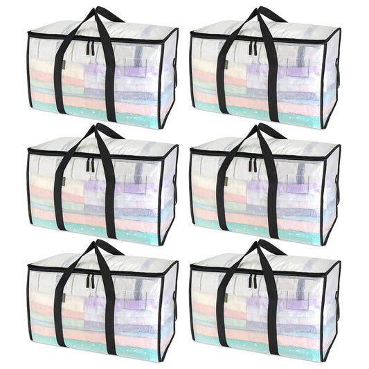 BALEINE 6-Pack Oversized Moving Bags with Reinforced Handles, Heavy-Duty Storage Tote for Clothes, Moving Supplies (Clear, 6-Pack)
