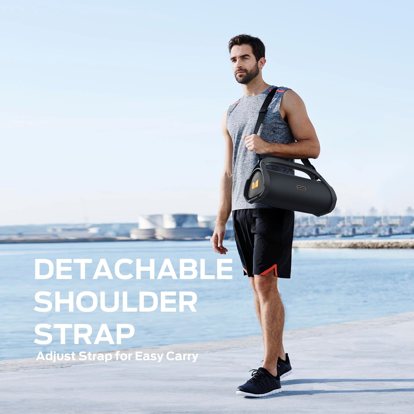 Monster Adventurer Max Portable Bluetooth Speaker, IPX7 Waterproof Wireless Speaker with Double Subwoofer Rich Bass, 100W Stereo Loud Sound with 24H Playtime for Outdoor, Beach, Gold