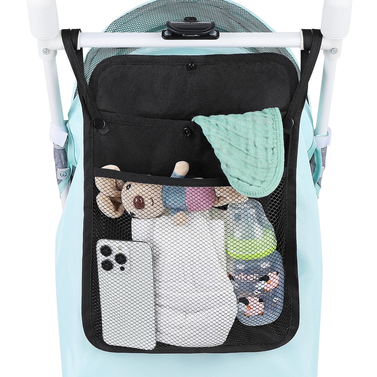 Accmor Universal Stroller Organizer, Mesh Bag Fits for Uppababy, Nuna, Britax, Doona Strollers, Non-Slip Adjustable Stroller Mesh Cargo Net Storage Caddy Accessories