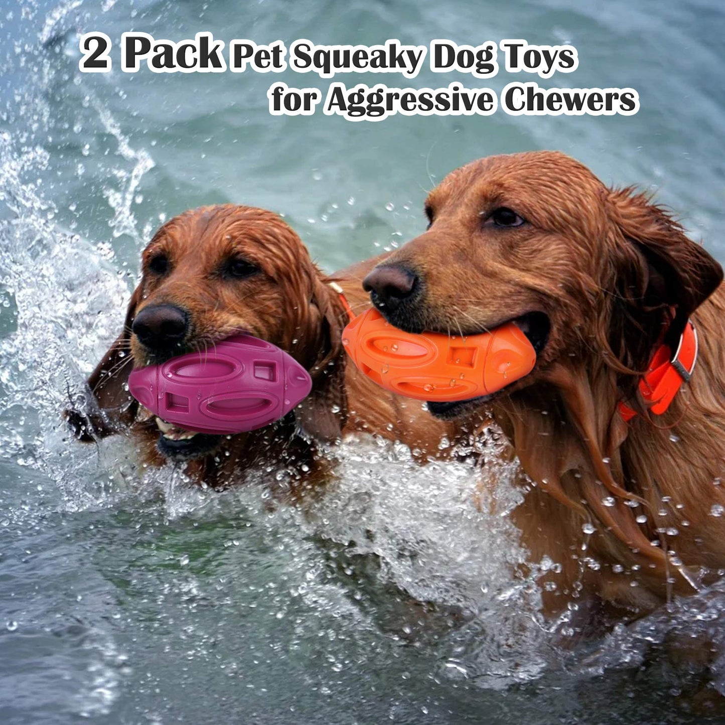 2 Pack Squeaky Dog Toys for Aggressive Chewers Large Medium Small Puppy Interactive Dog Chew Toy Durable Rubber Indestructible Tough Ball