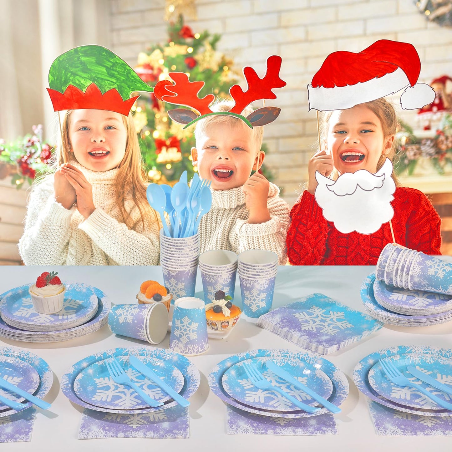 175PCS Snowflake Frozen Birthday Party Supplies, Winter Frozen Plates and Napkins Sets, Disposable Frozen Paper Plates for Birthday Holiday Princess Theme Party Decorations, Serves 25