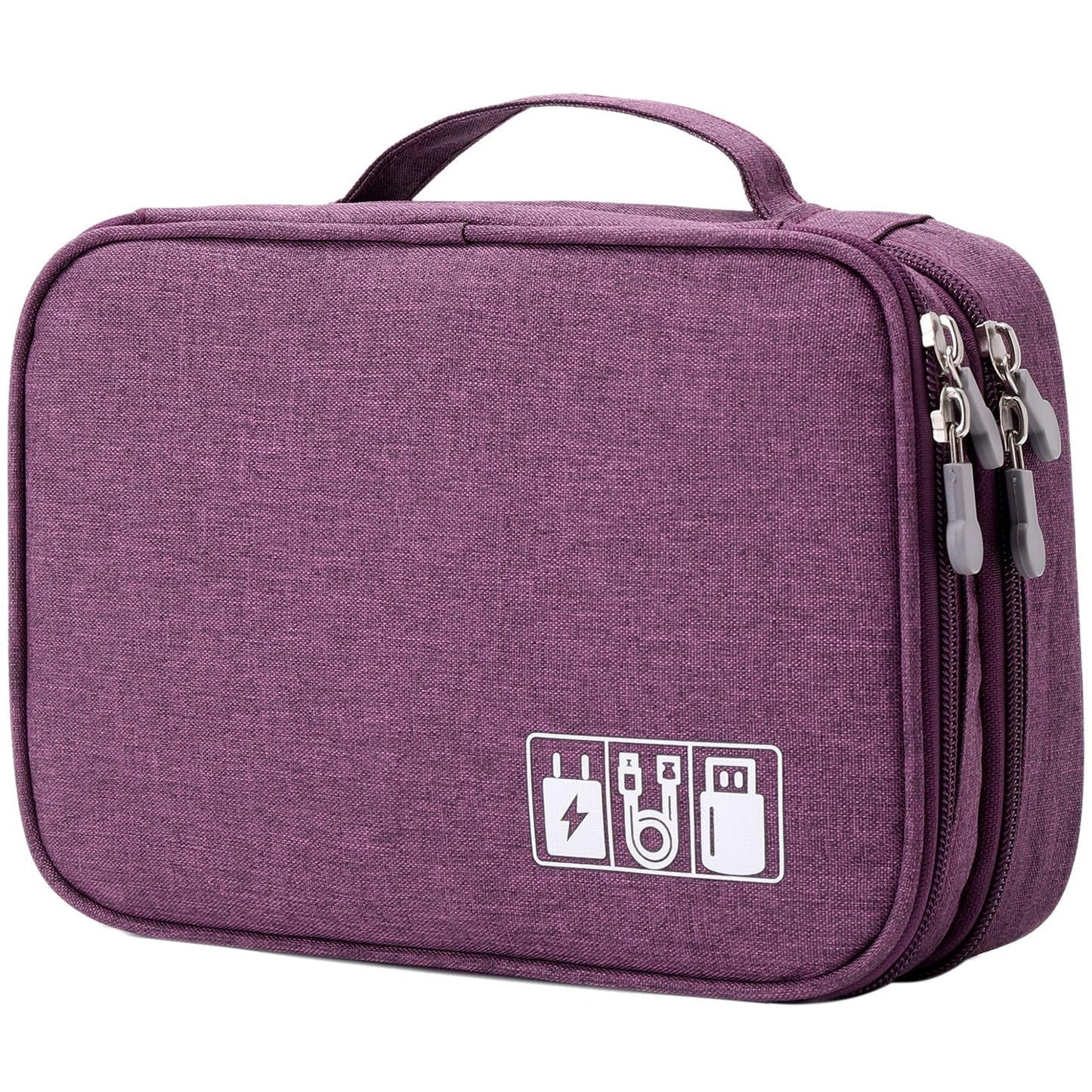 mygreen Electronics Travel Organizer Storage Bag, Double Layer Universal Traveling Gear Accessories Carrying Cover Pouch for iPad Mini Cables Phone Chargers Adapter Flash Hard Drive and More Purple