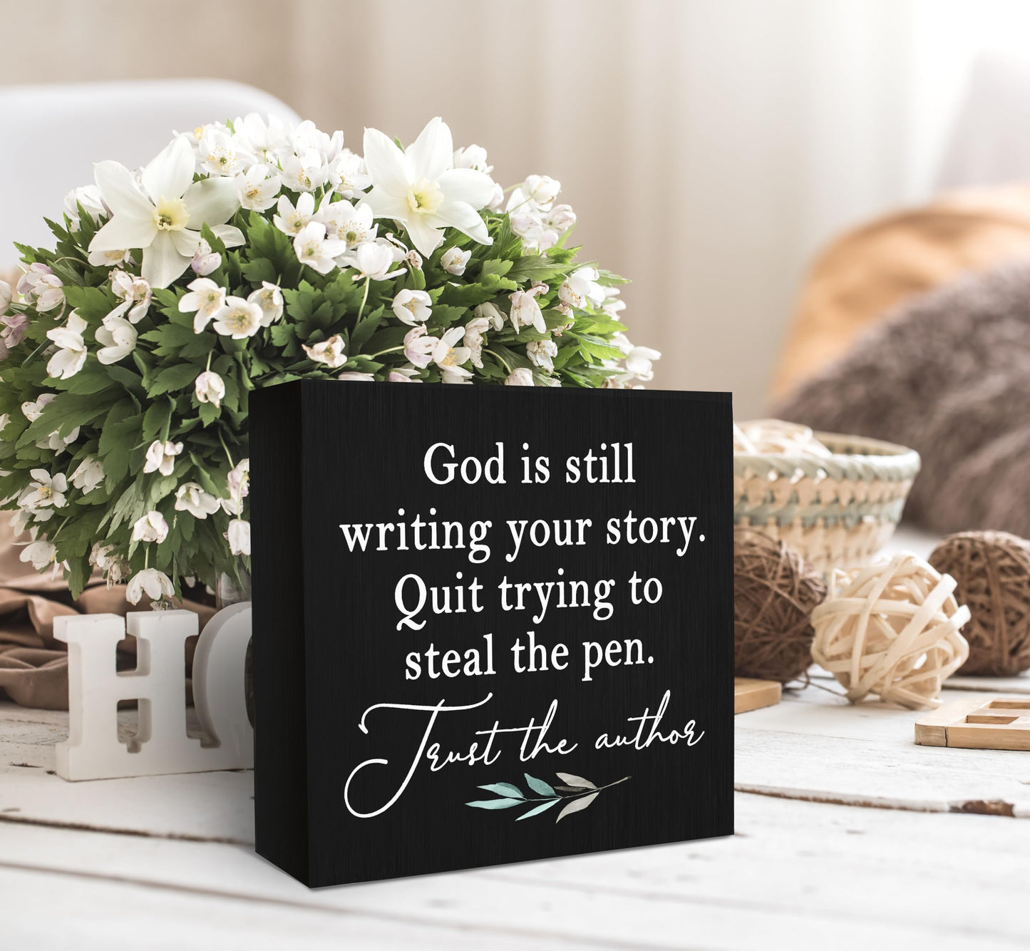 SRADMO God Is Still Writing Your Story, Prayer Room Bible Verse Decor, Christian Black Wooden Box for Home Office, Inspirational Table Decorative Accessories