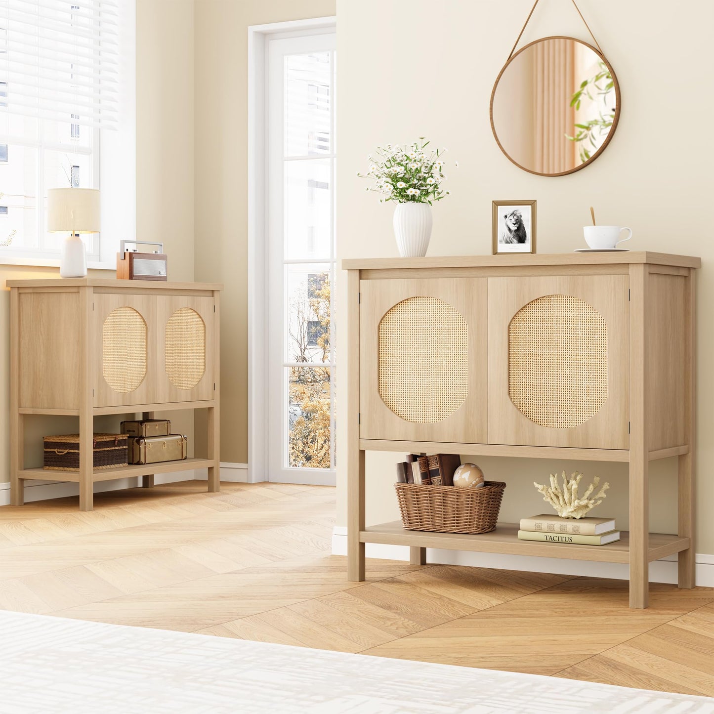 CABIHOME Farmhouse Console Table, Sofa Table with 2-Door, Entryway Table with Storage Shelf, Hallway Table, Coffee Bar for Living Room, Office, Couch