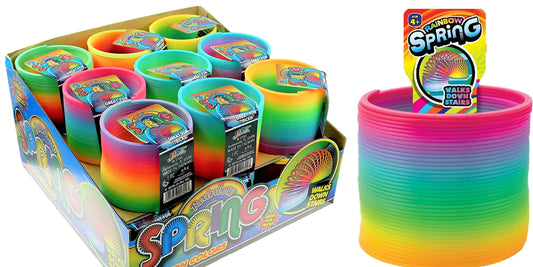 JA-RU Big Magic Rainbow Color Spring Pack (1 Unit) Original Plastic Coil Fidget Toy | Kids Toy for Girls & Boys | Colorful Neon Color Sensory Vintage Toys. Includes 1 Bouncy Ball. 1702-1B