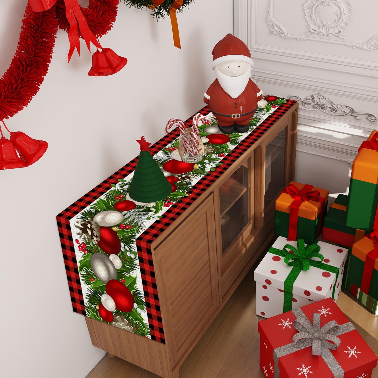 Jiudungs Linen Red and Black Buffalo Check Christmas Table Runner 72 Inches Long Seasonal Winter Christmas Xmas Holiday Farmhouse Style Table Decoration