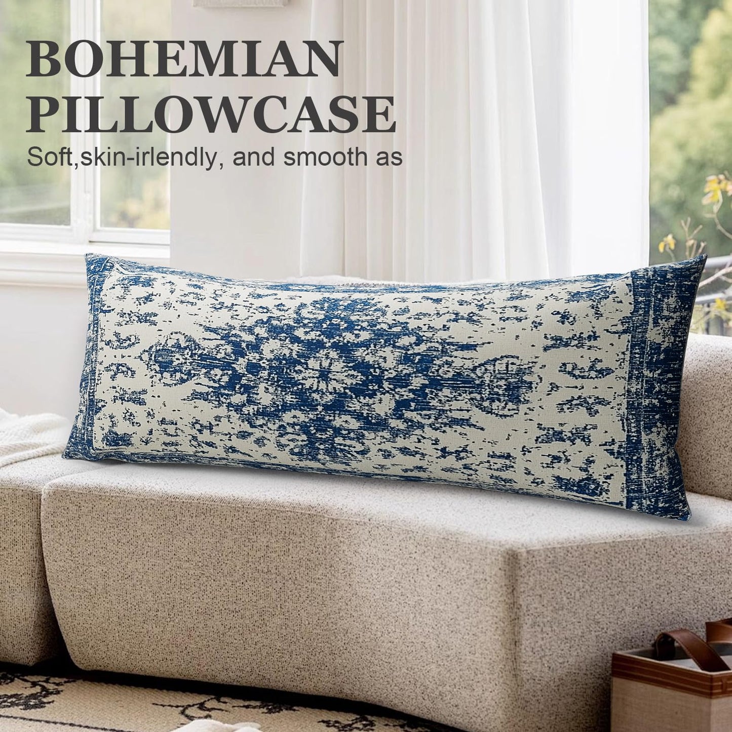 Miwasion Microfiber Body Pillow Cover with Hidden Zipper,Soft and Comfortable Fabric Body Pillow Cases,Lightweight and Breathable,The Size is 20"X 54" (Blue-Bohemian-15)