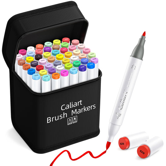 Caliart Alcohol Brush Markers, 51 Colors Dual Tip Artist Brush & Chisel Tip Sketch Art Markers, Aesthetic Cute Preppy Stuff School Supplies, Pens for Lettering Cards Drawing Mothers Day Gift for Mom