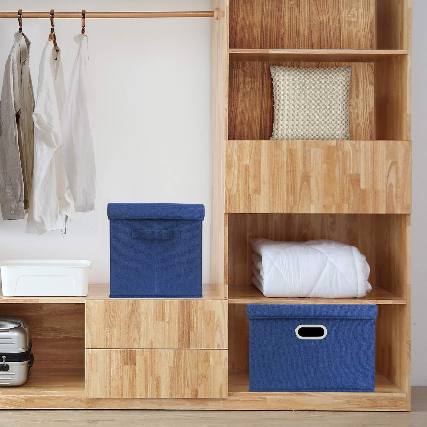 TYEERS Collapsible Storage Bins With Lids, Large Fabric Storage Boxes - 2 Pack - Classic Blue