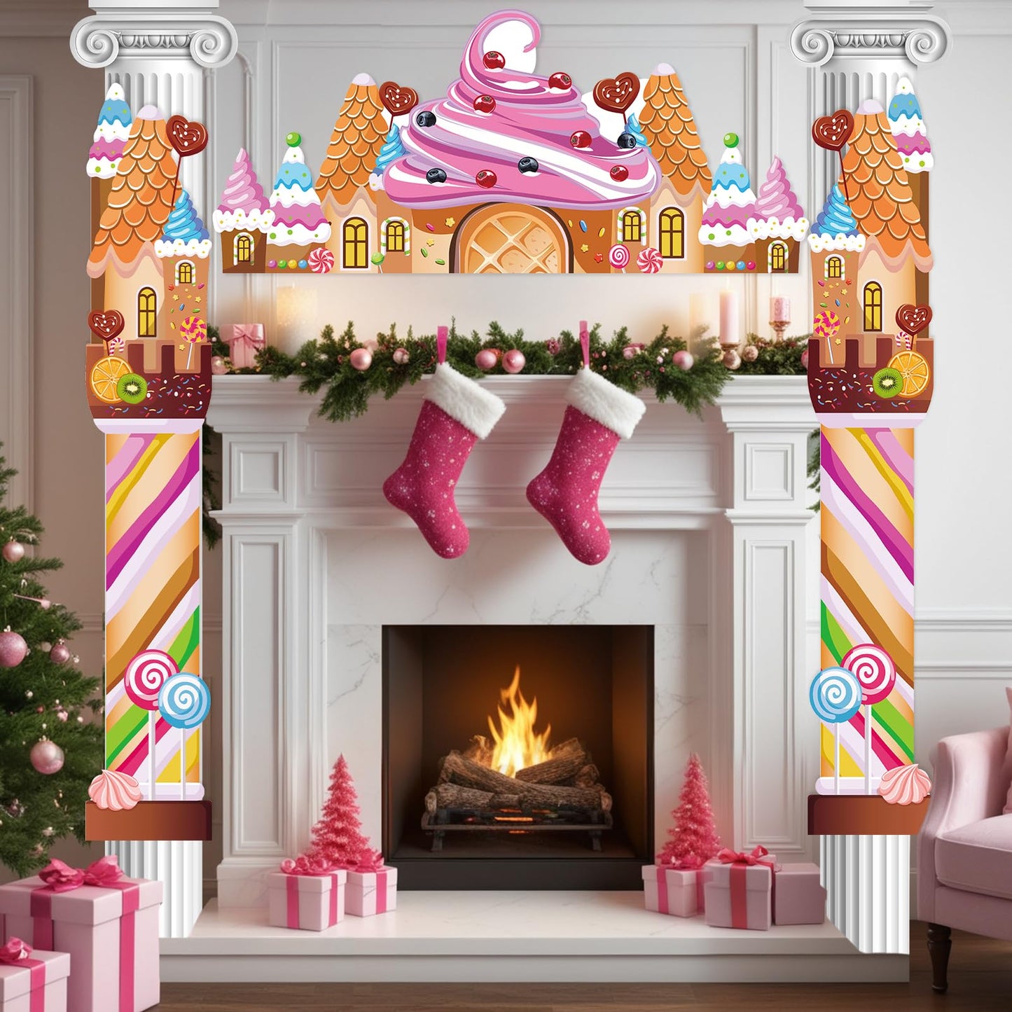 3 Pcs Candyland Party Decorations Door Banner Sweet Candy Porch Hanging Banner Pink Lollipop Signs Awning Backdrop for Christmas Baby Shower Birthday Party Supplies Photo Prop Indoor Outdoor