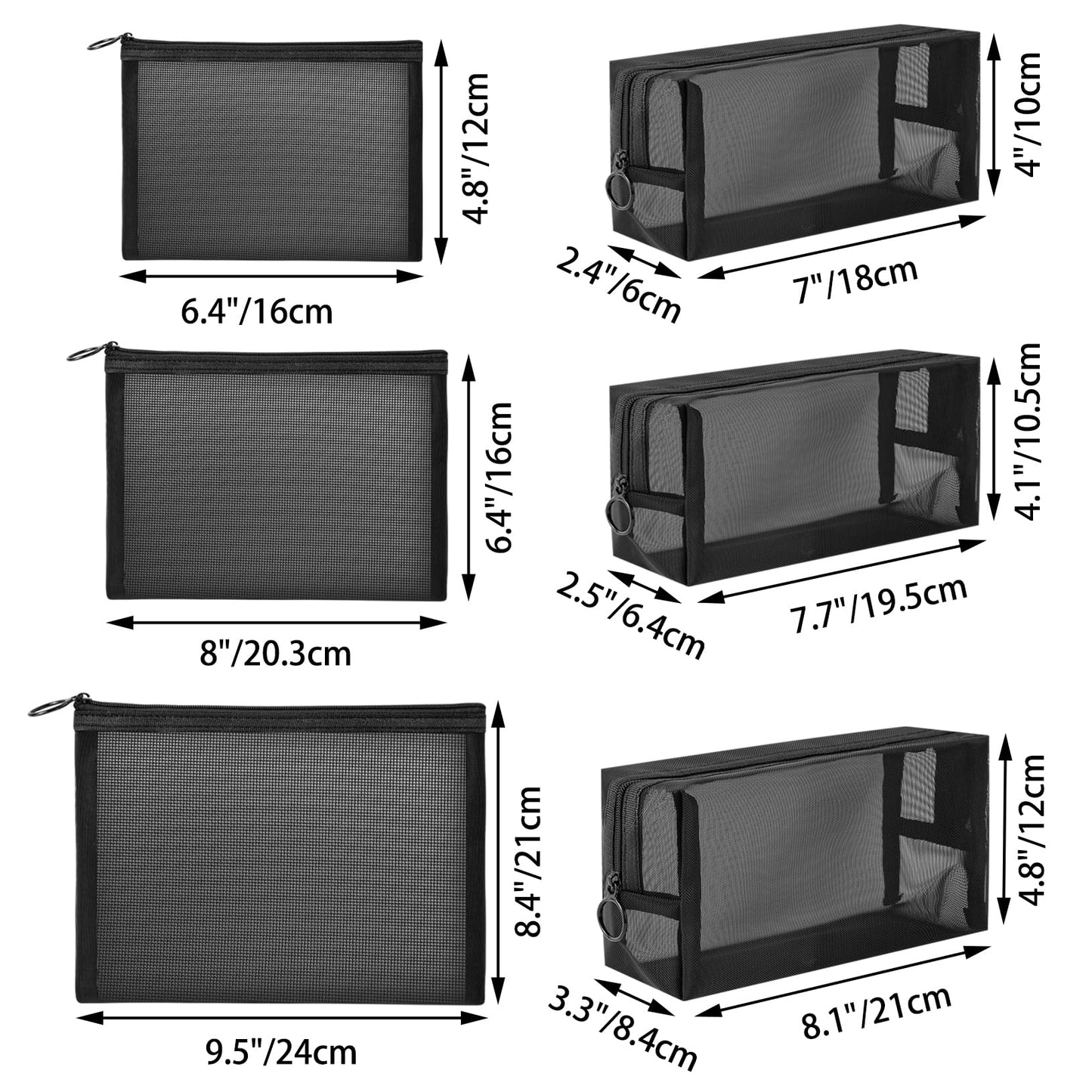 Unoutur pouch,Mesh Cosmetic Bag Portable Makeup Pouch Travel Toiletry Bag for Makeup Organizer Home Office Travel Accessories,6 Pieces Mesh Makeu