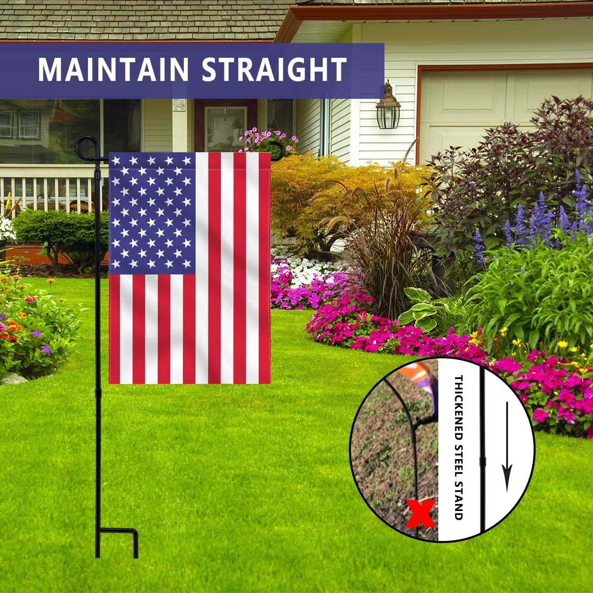 ESTTOP Garden Flag Stand, Thickened Pole Sturdy Straight Premium Metal Yard Flag Holder Weather-Proof Flagpole Seasonal Garden Flag, Christmas Garden Flag, Outdoor Decor Decoration