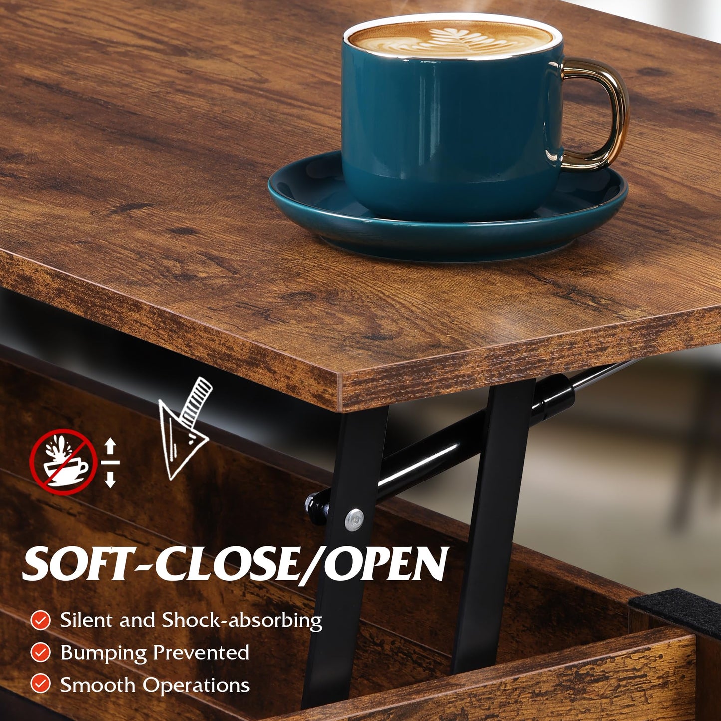 WLIVE Coffee Table, 39" Lift Top Coffee Table with Hidden Compartment and Storage Shelf for Living Room, Rustic Brown