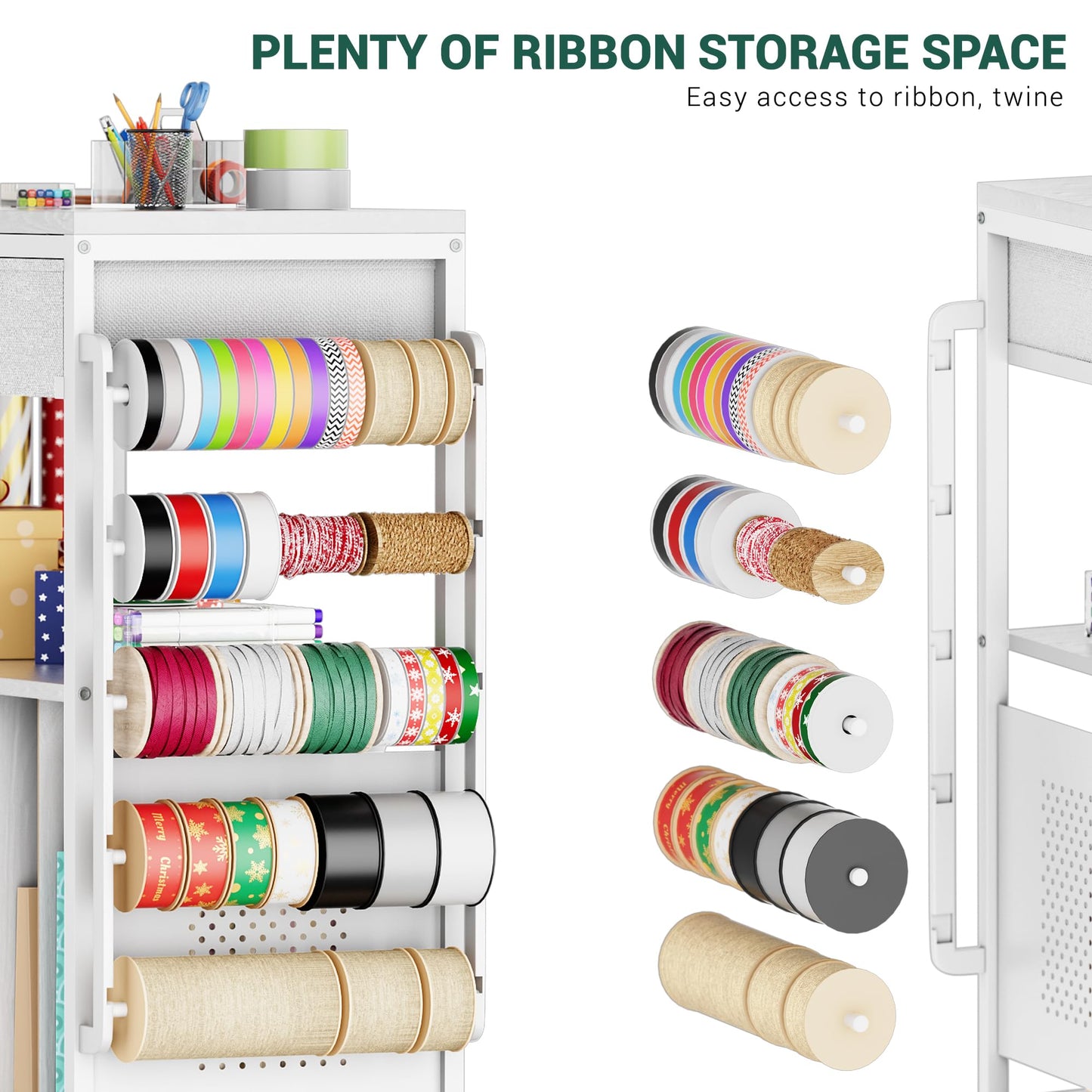 PUNLUXU Wrapping Paper Storage Cart, Rolling Gift Wrap Station with Ribbon and Gift Bag Storage, Wrapping Paper Organizer Holder, Craft Organizers and Storage, Craft Storage Cart 03 Patent Protected