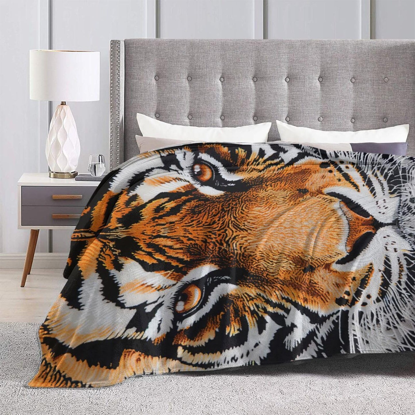 Tiger Print Throw Blanket - Cozy Flannel Soft Warm Plush Lightweight Bedding - Wild Animal Gifts for Girls & Women - 50"X40"