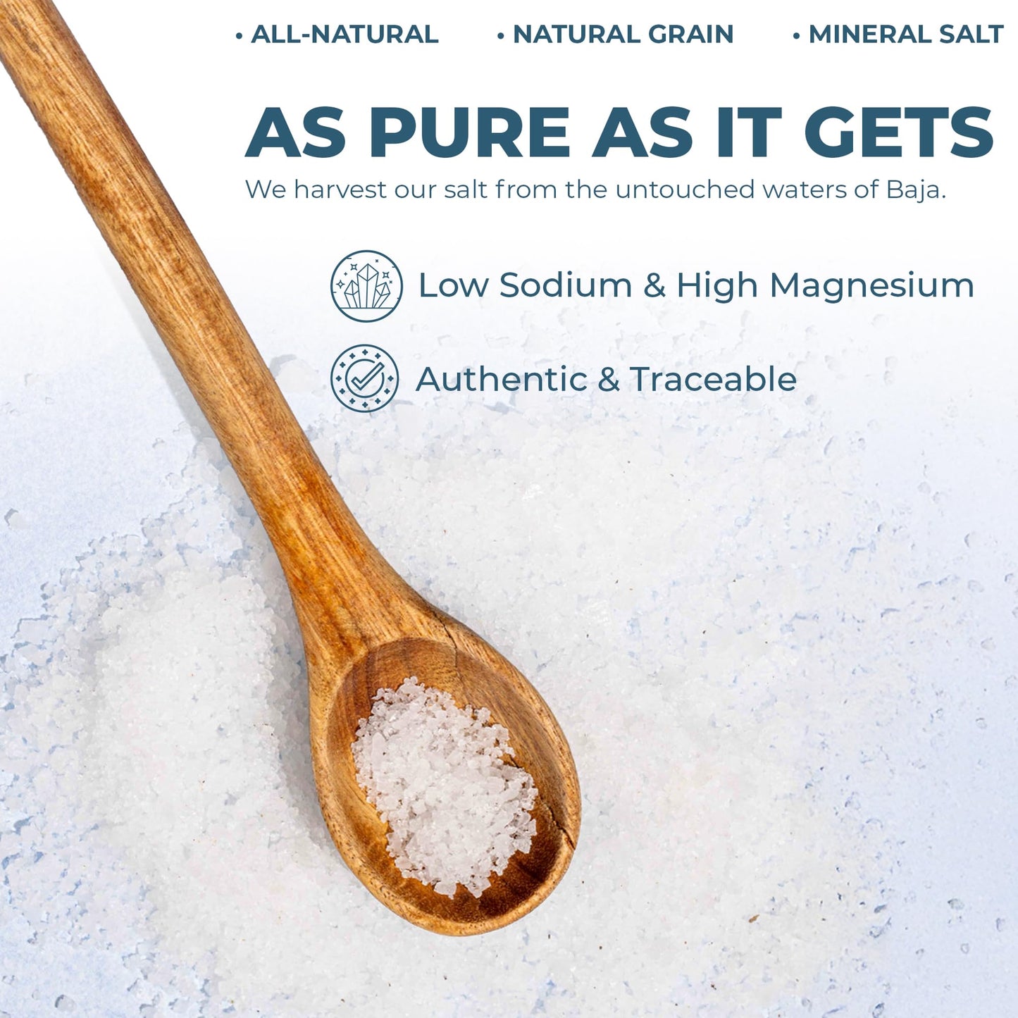 BAHA - Baja Mineral Sea Salt | BULK | 5 LBS Original Natural Grain Baha Salt from Sea of Cortez | Low Sodium Mineral Salt | For Cooking, Plating and Hydration | Salt for Grinding | 5 Lb. Bag