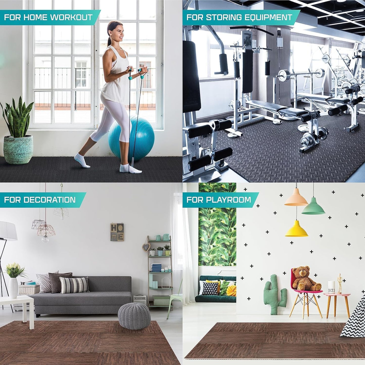 Yes4All EVA Interlocking Mats, Puzzle Floor Tiles, Foam Floor Padding with Border for Furniture, Home Space, Living Room, Garage 48 SQFT