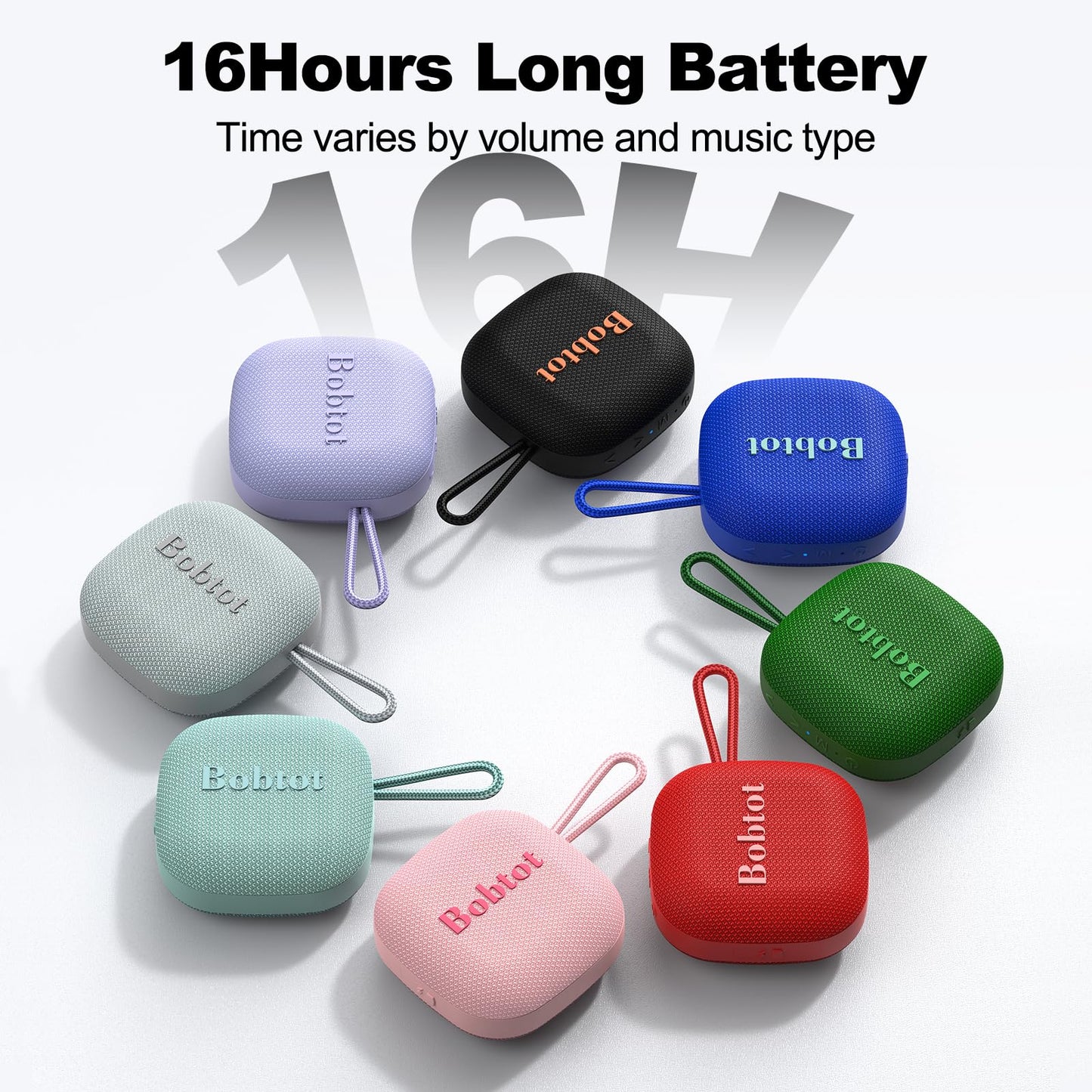 Bobtot Portable Bluetooth Speakers, Wireless IPX7 Waterproof Mini Speaker with 16H Playtime, Loud Stereo Sound, TWS, Built-in Microphone, Small Size with Lanyard, Black