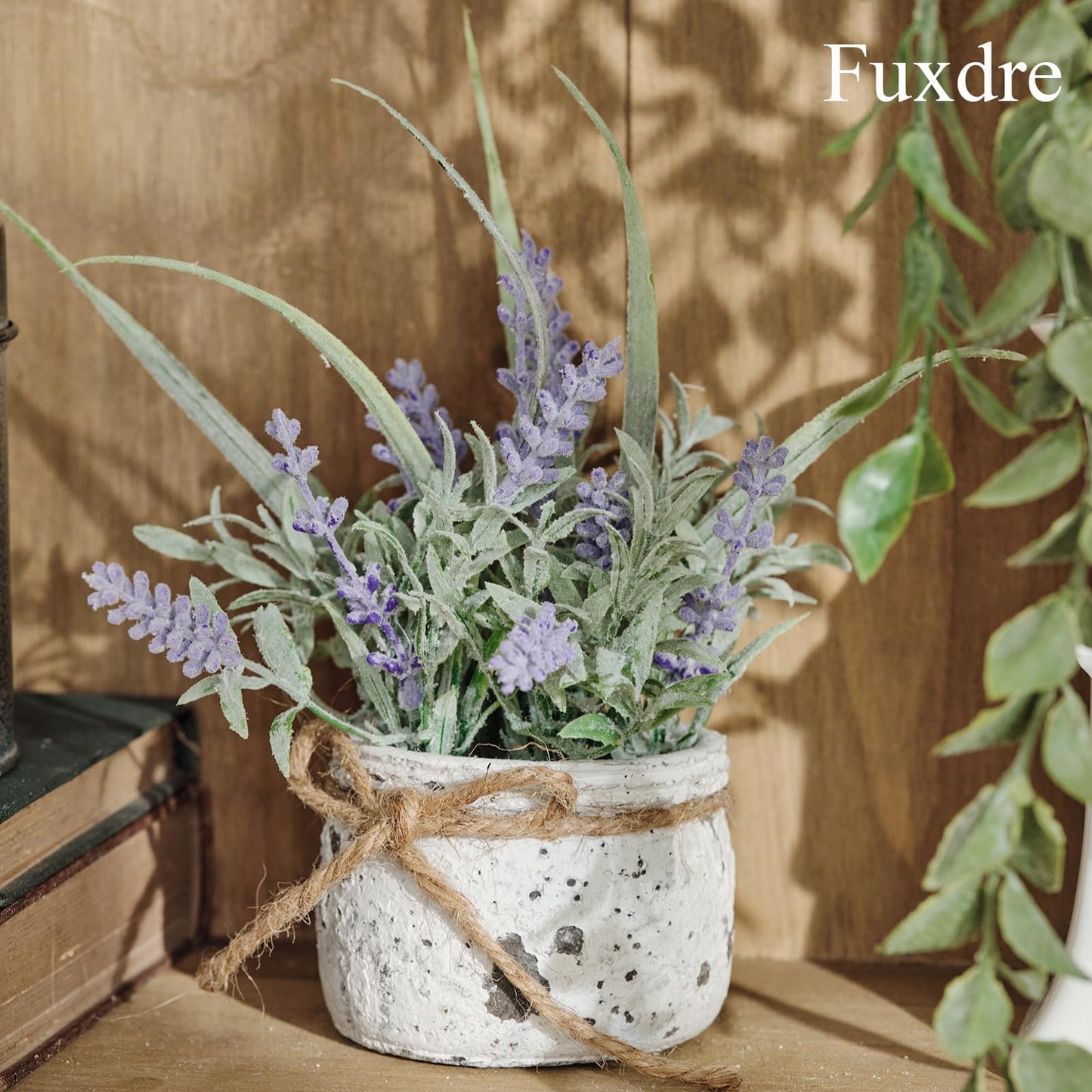 Fuxdre Small Fake Plants, 2 Pack Mini Artificial Plants Fake Lavender Plant in Pot, Lavender Decor and Dining Room Desk Shelf Bathroom Living Room (A-2pcs)