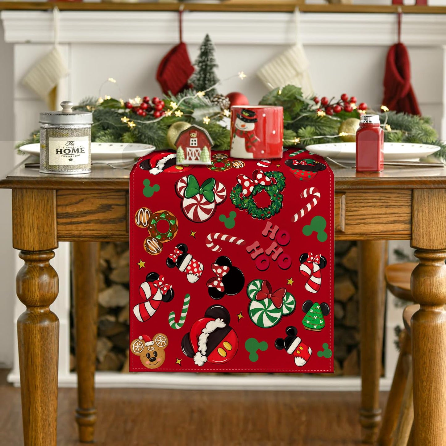 Christmas Table Runner Christmas Cartoon Mouse Table Cover New Year Winter Xmas Decor Red Christmas Decorations for Home Party