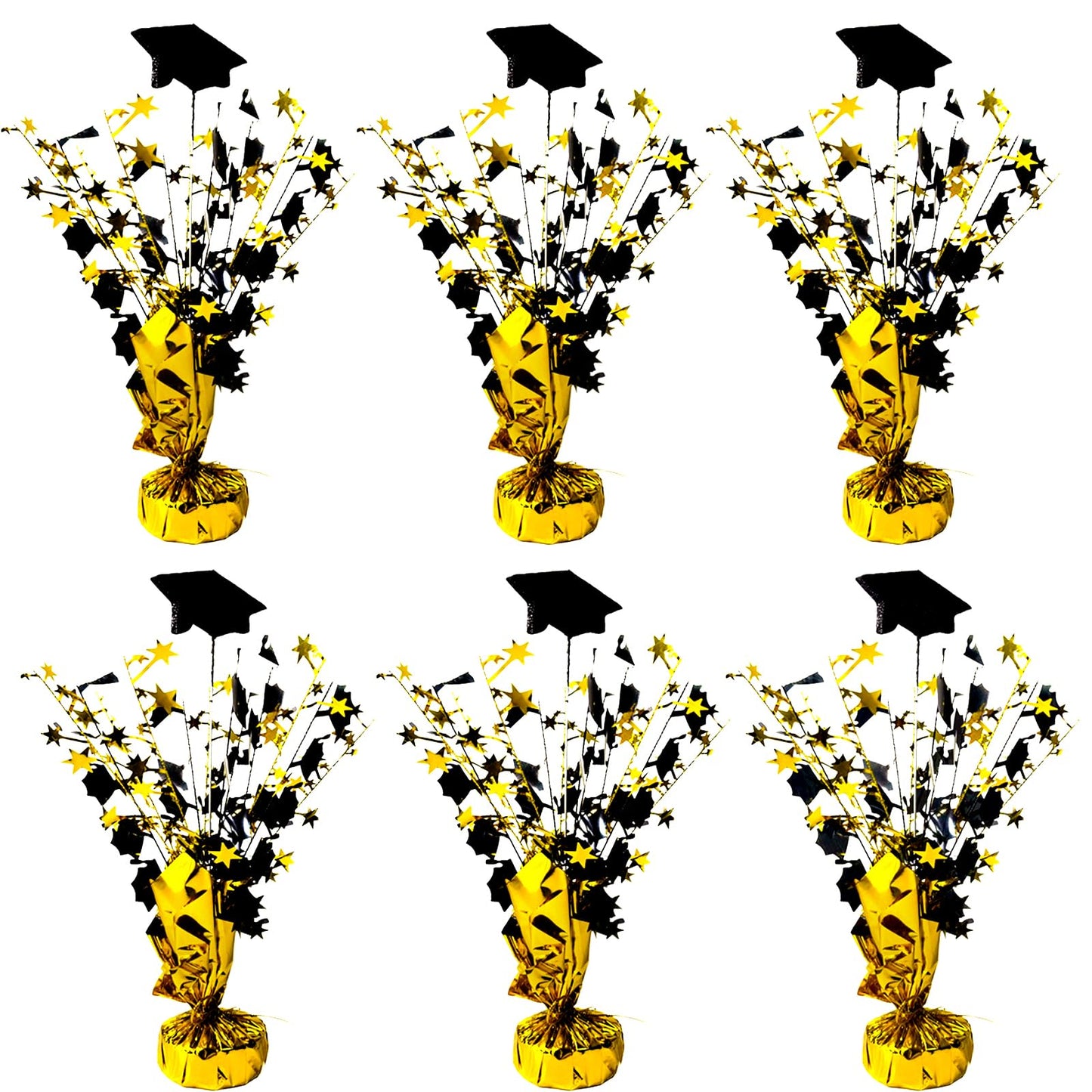 FUBININA 6 Pack 2025 Graduation Table Centerpiece Party Decoration Metallic Foil Spray Glitter Graduate Cap Decor Star Table Top for Graduation Parties Grad Ceremonies Party Favor, Black and Gold