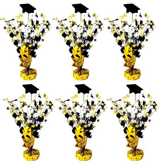 FUBININA 6 Pack 2025 Graduation Table Centerpiece Party Decoration Metallic Foil Spray Glitter Graduate Cap Decor Star Table Top for Graduation Parties Grad Ceremonies Party Favor, Black and Gold