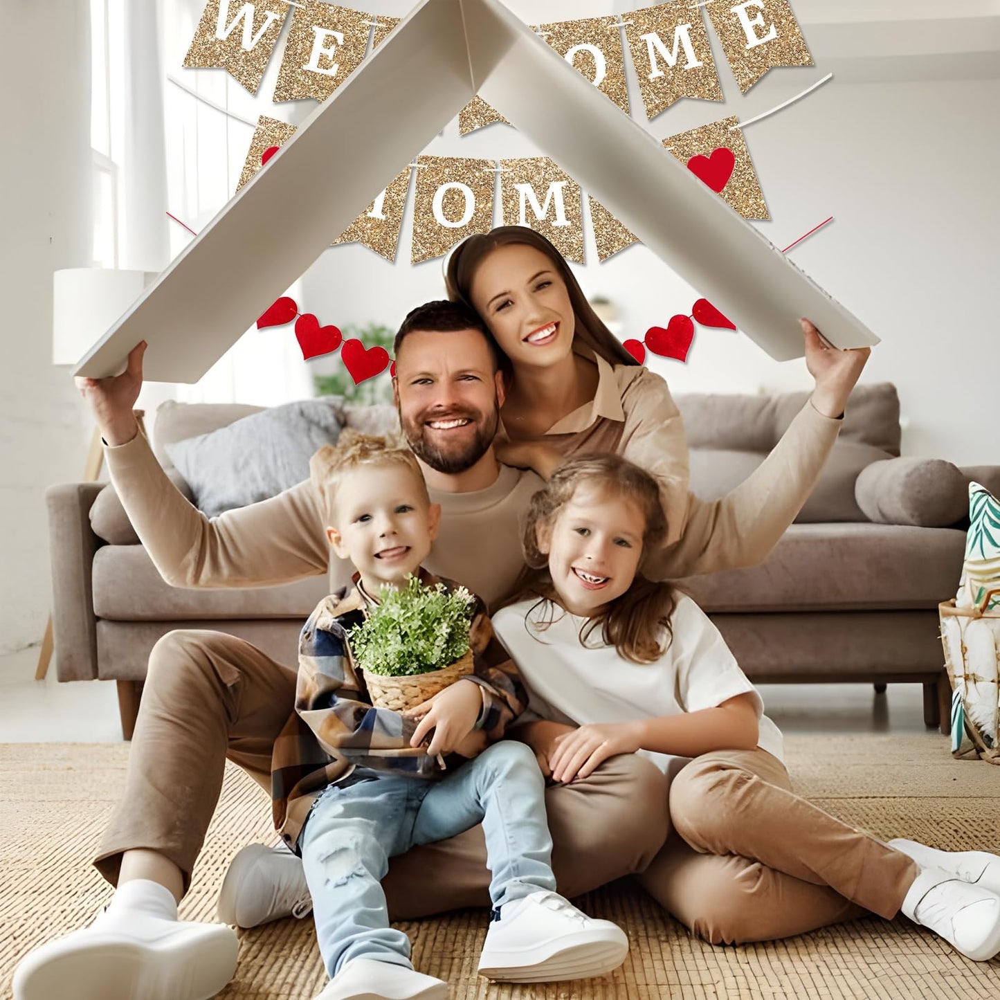 Gold Welcome Banner - Home Decoration, Ready to Hang - Housewarming & Military Commemorations - 8 ft Strand