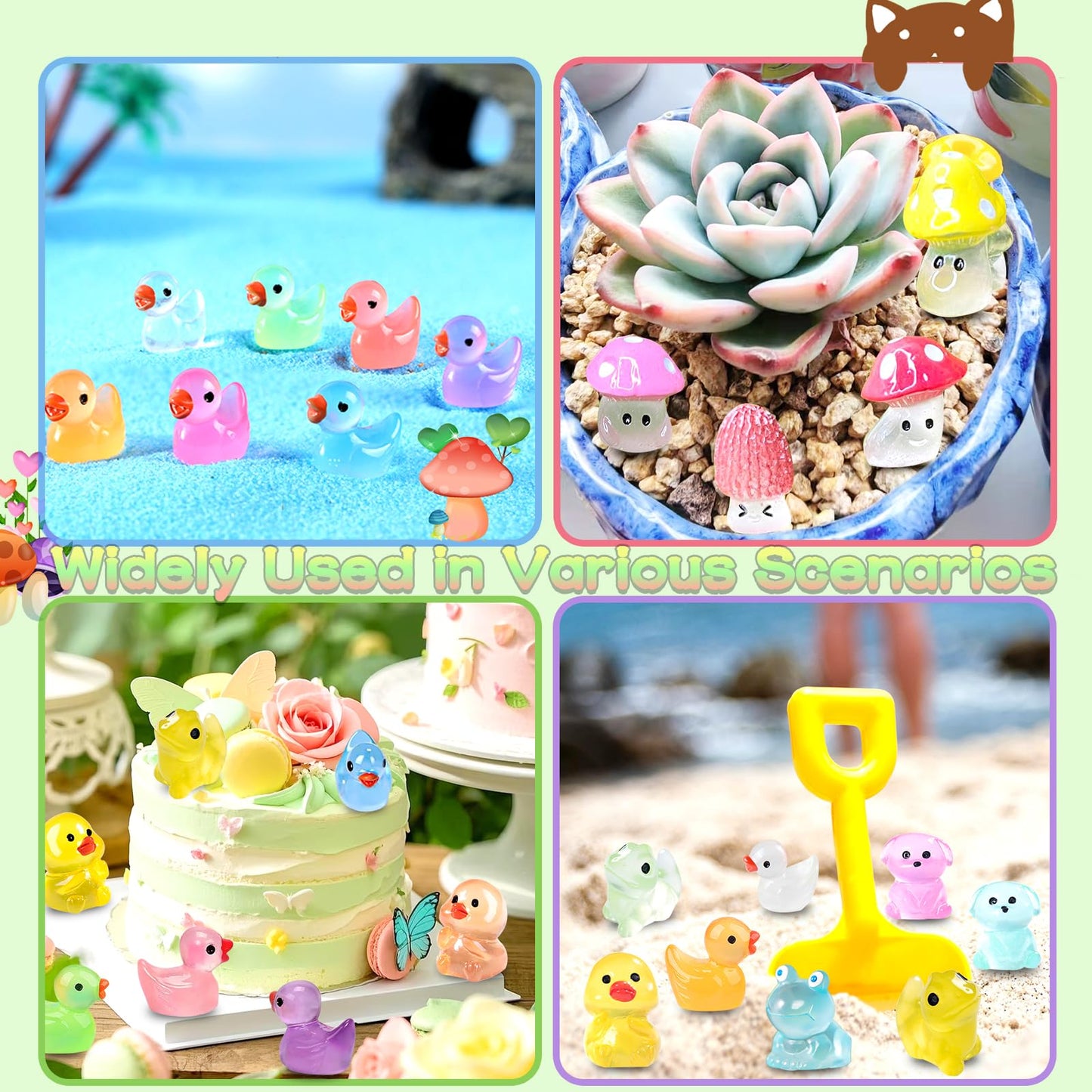 LOIKMIUP 100PCS Luminous Mini Animals Glow in The Dark, Tiny Animals Figures Resin Duck Frogs Mushroom 5 Combination Set for Prank Garden Micro Landscape Dollhouse Decor Craft