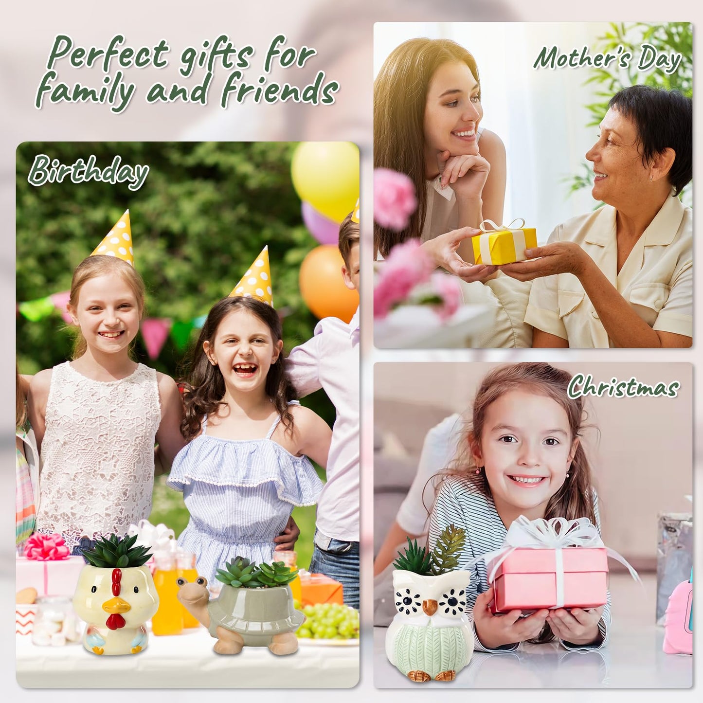 VCUTEKA Artificial Plant Mini Fake Plants Small Succulents Plants in Cute Animal Ceramic Pots for Home Bathroom Bedroom Office Desk Decorations Shelves Indoor Table Decor 3 Pack Turtle Chicken Owl