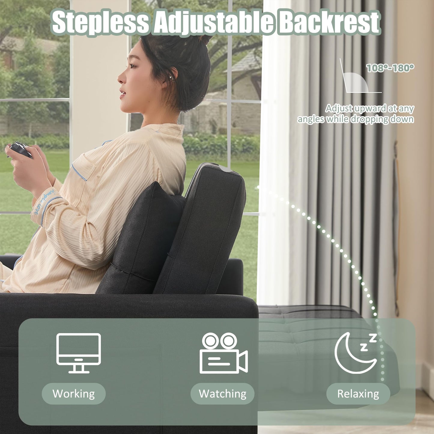 GOSUHI 52" Sleeper Sofa with Pull-Out Bed, 3-in-1 Convertible Sofa Bed, Loveseat with Stepless Adjustable Backrest and Side Pocket, for Living Room Dorm Apartment, Linen, Black