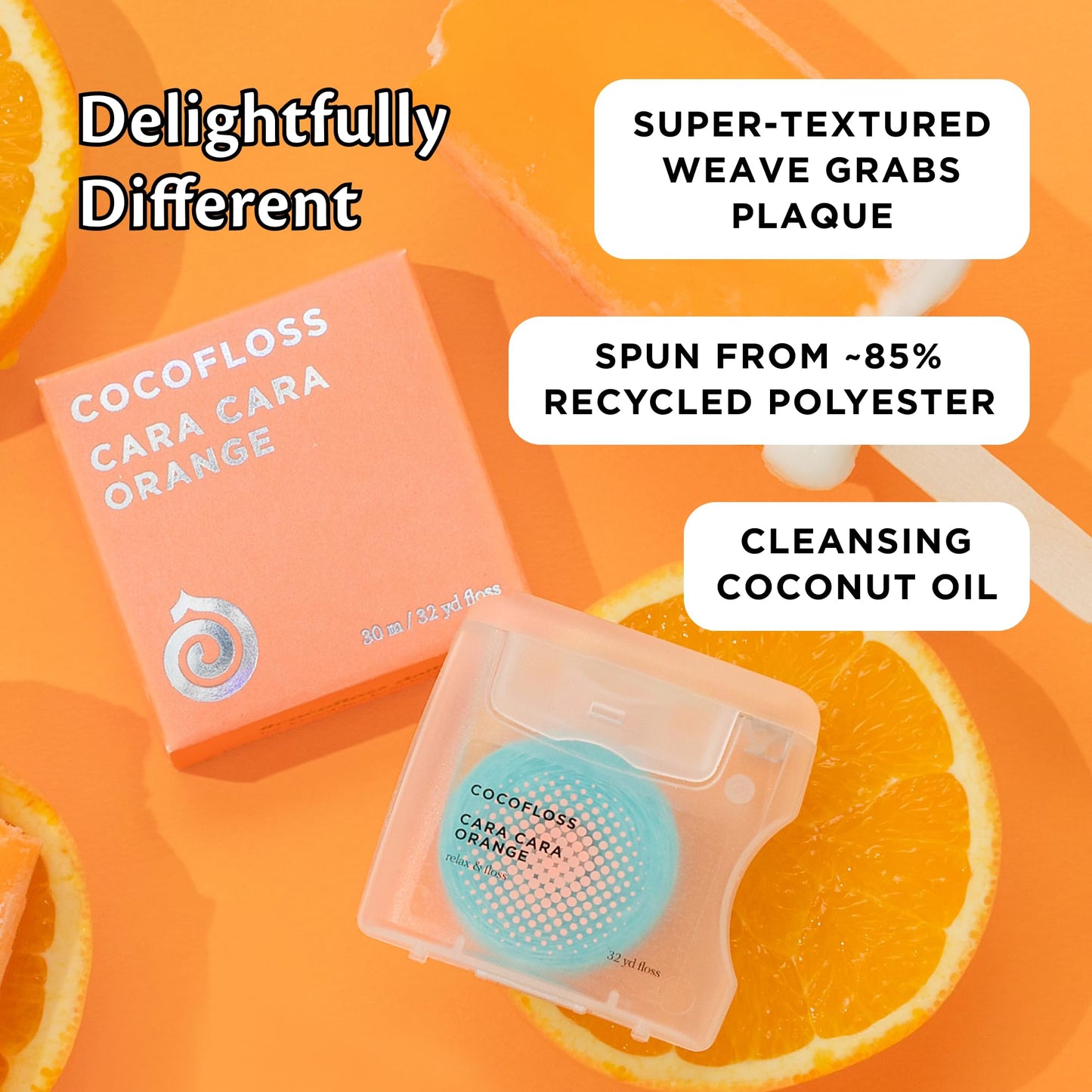 Cocofloss Woven Dental Floss, Dentist-Designed Oral Care, Orange Scent, Waxed, Expanding, Kid-Friendly String Floss with Coconut Oil, 1 Spool (33 yd)