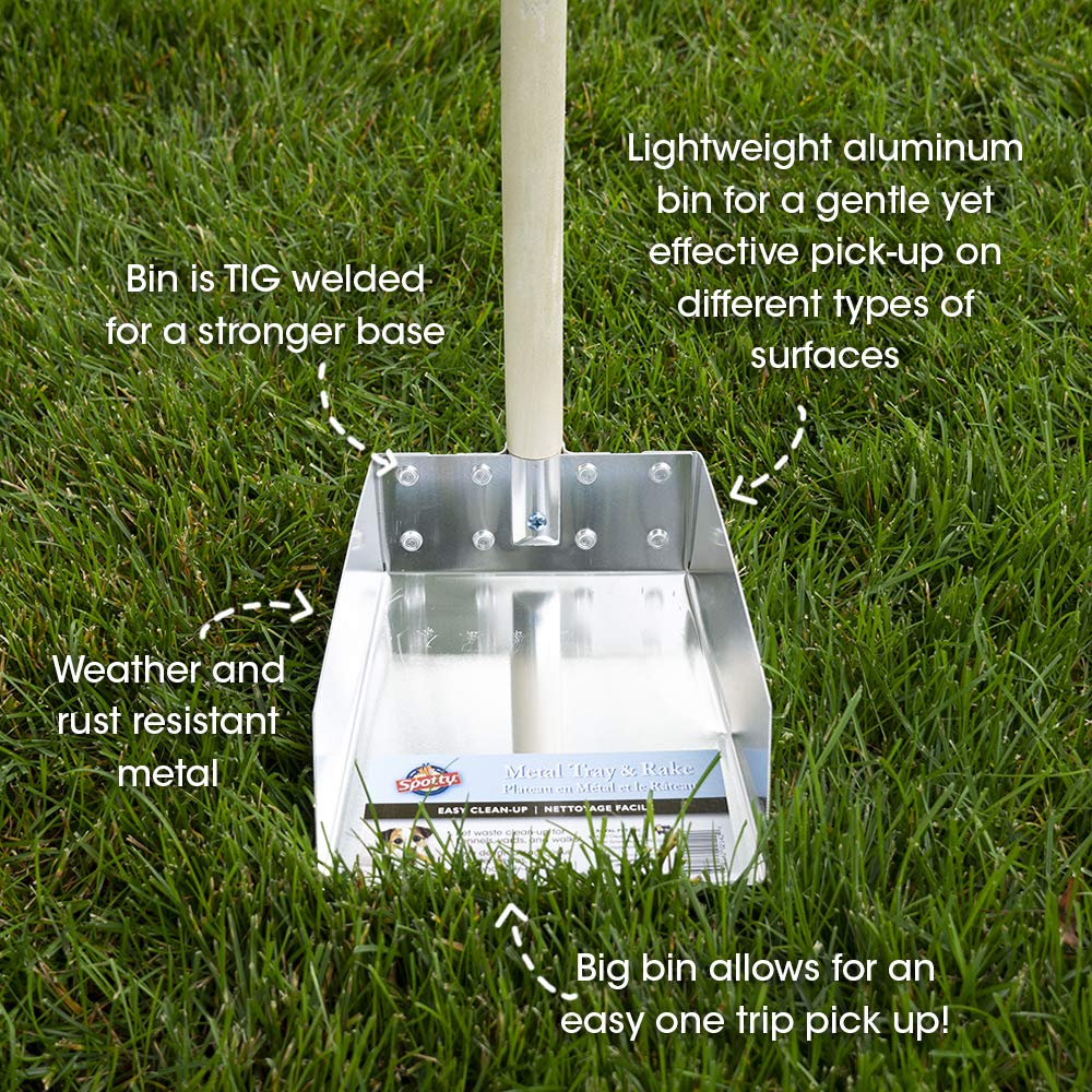 Spotty Wood Handle Pooper Scooper Durable Solid Metal Poop Tray with Rake 36.75" Long Handled Scoop | Great for Large or Small Dogs | No Assembly Required | Better for The Environment Than Plastic