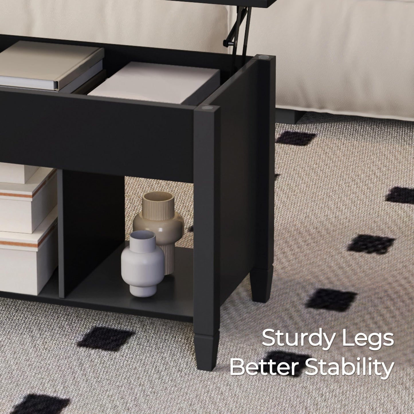 Yaheetech Coffee Table, Lift Top Coffee Table w/Hidden Storage Compartment & Lower 3 Cube Open Shelves, Lift Tabletop Center Tables for Living Room/Reception Room/Office, Black