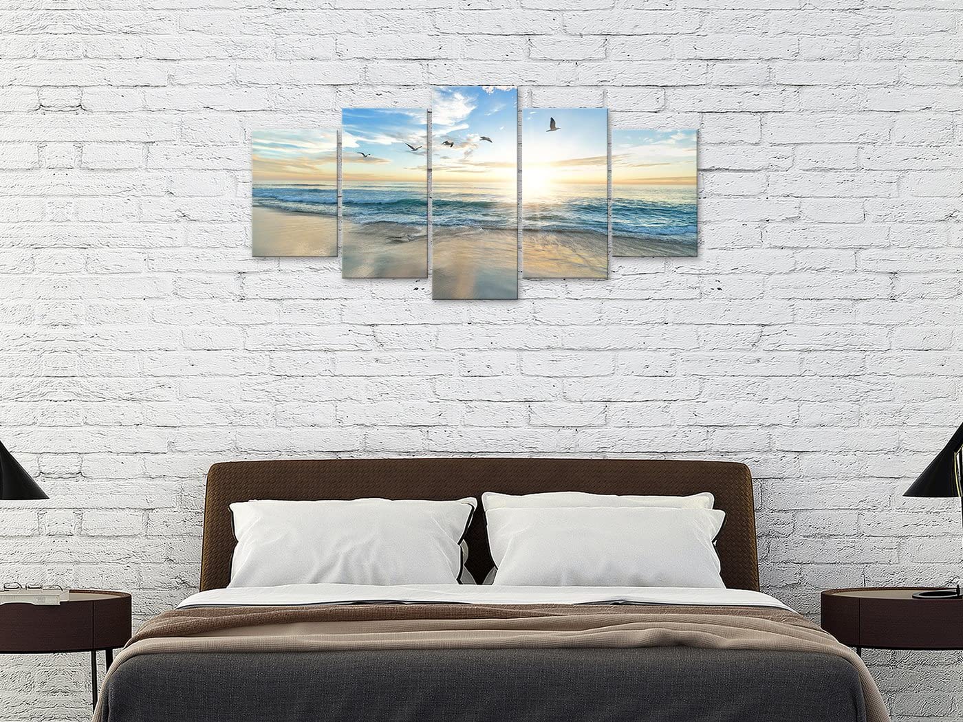 Biufo Seascape Wall Art Canvas Prints Sunrise at Sea Painting Picture Beach Ocean Artwork for Office Bedroom Living Room Wall Decor (Large)
