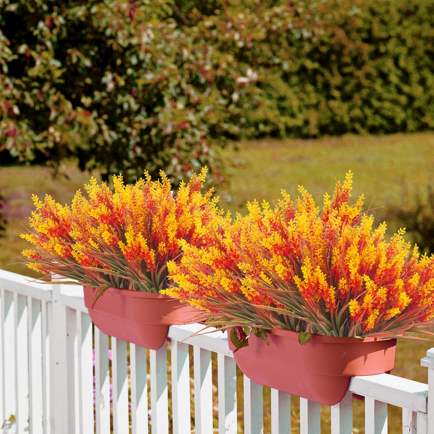 20 Bundles Artificial Plants Outdoor Fake Monkey Grass with Flowers (Fall Red)