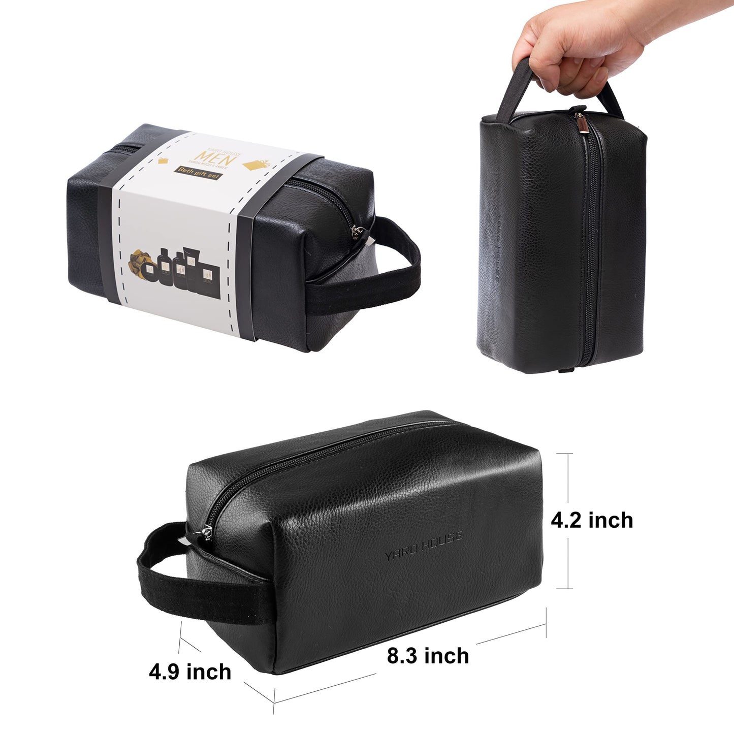 YARD HOUSE Bath and Body Spa Gift Baskets Set for Men - Sandalwood Amber - 7Pc Full Size Spa Kit in Toiletry Bag - Fathers Day Gifts For Husband, Dad From Wife, Daughter Son, Birthday Gifts For Him