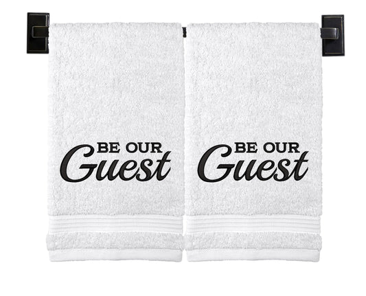 Custom Luxury Towels Guest Towels | Set of 2 | Be Our Guest Hand Towels | Genuine Turkish Cotton | Hand Towels for Bathroom | Bathroom Towels