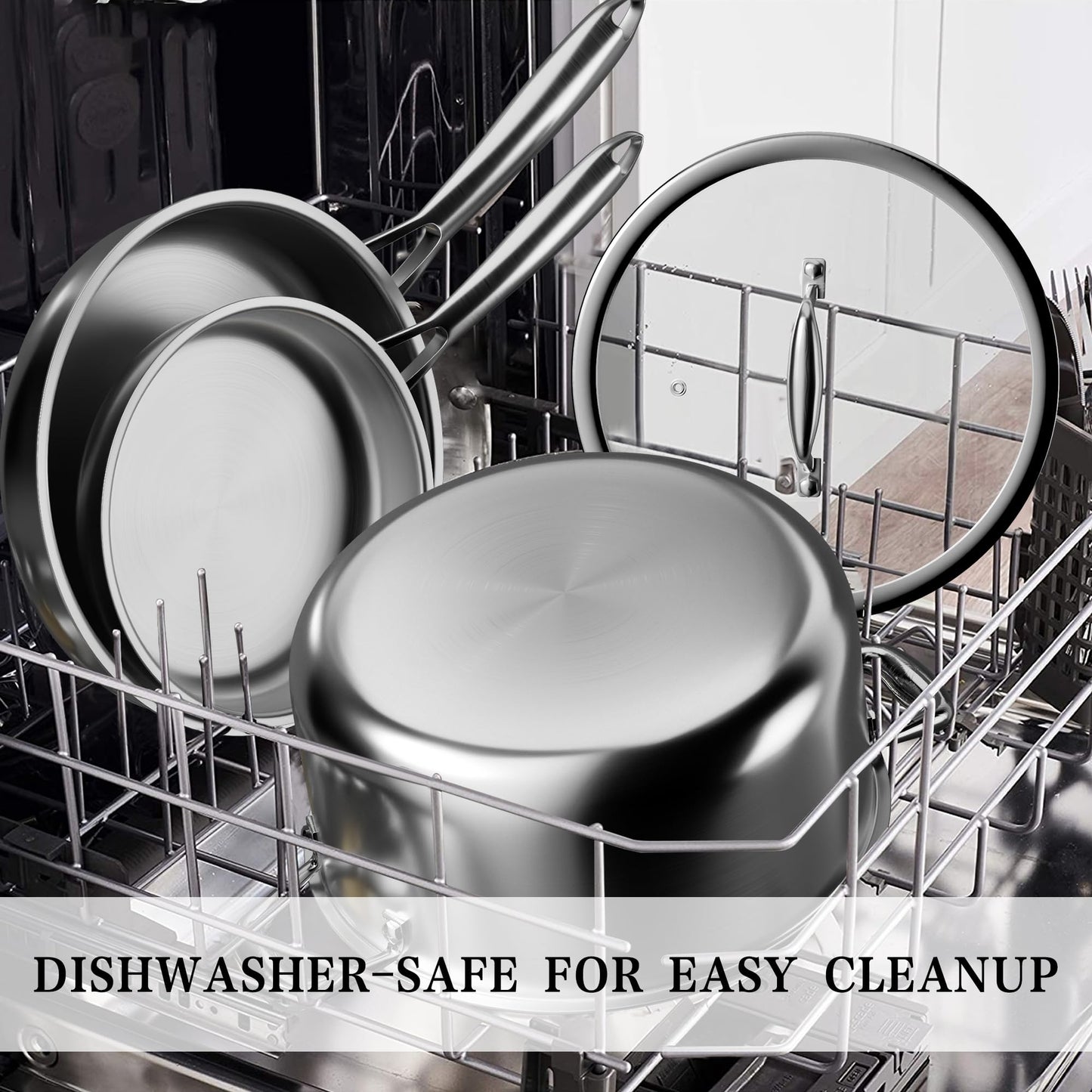 Stainless Steel Cookware Set - VONIKI Tri-ply Stainless Pots And Pans Set with Steamer Basket, Non Toxic Induction Cookware, Kitchen Cookware Sets PFOA & PTFE Free, Dishwasher and Oven Safe