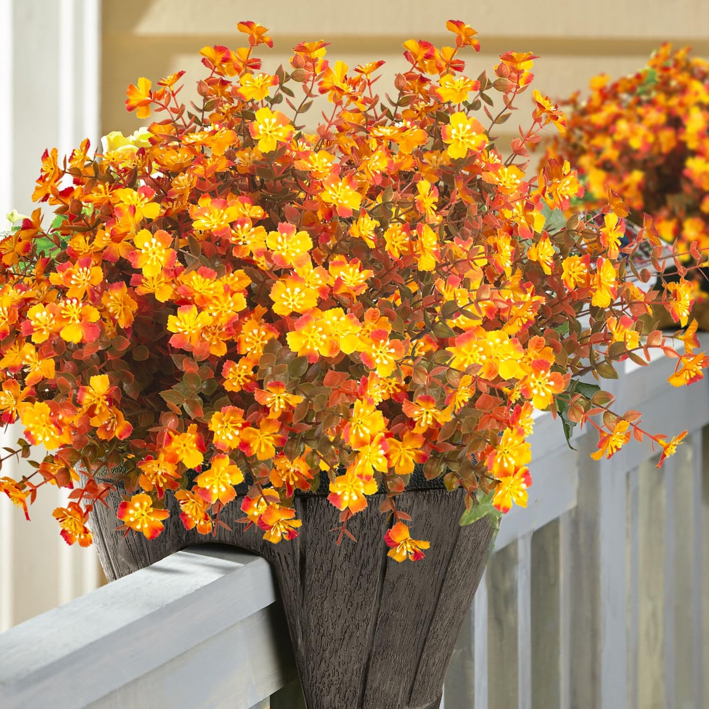 Grunyia 12 Bundles Artificial Fall Flowers for Outdoors, Artificial Plants UV Resistant Fall Fake Mums Plants for Outside Halloween Christmas Porch Decoration ecorations (Fall Red)