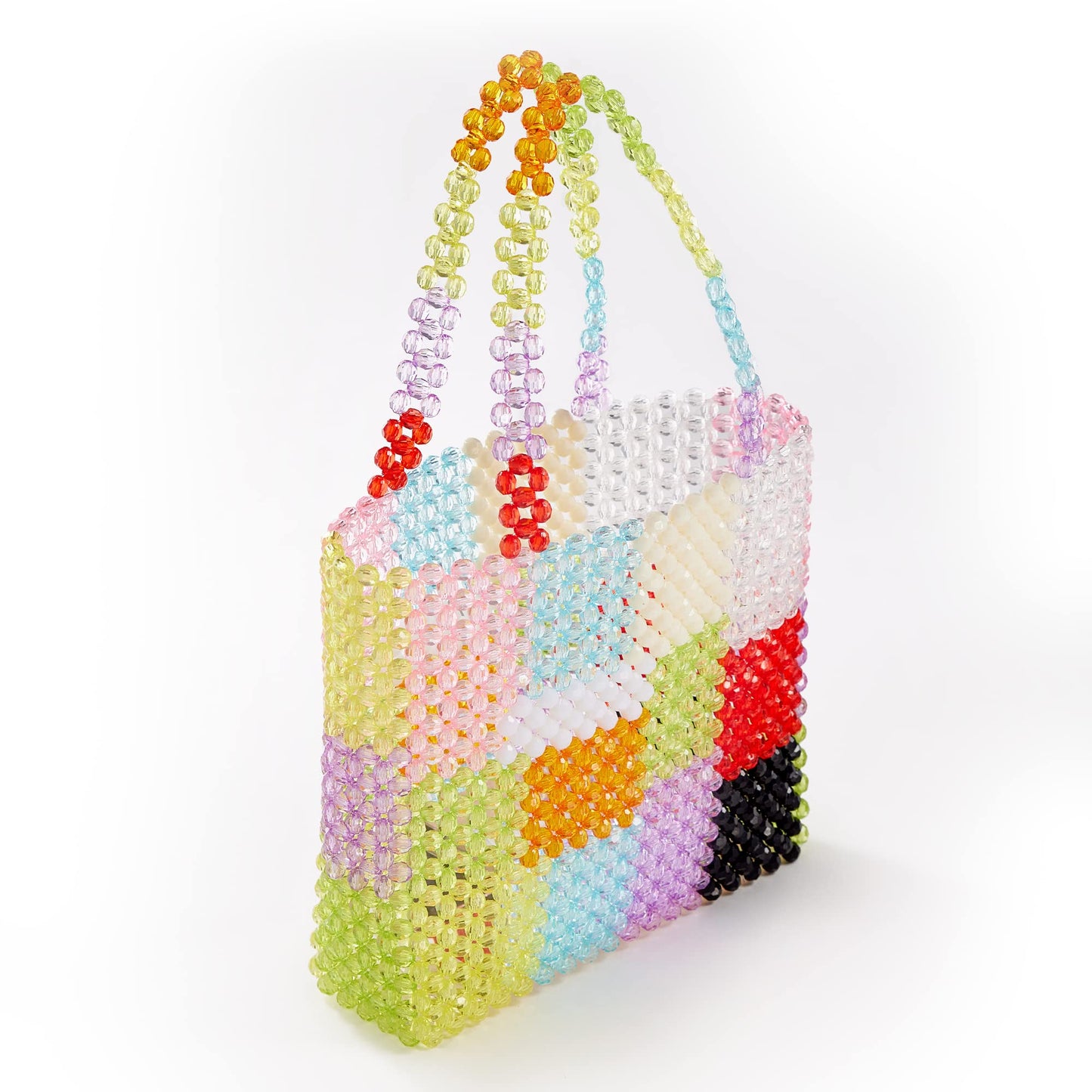 Grandxii Beaded Bag Summer Beach Bag Acrylic Handbags Handmade Tote Bags for Wedding Party Rainbow Colorful