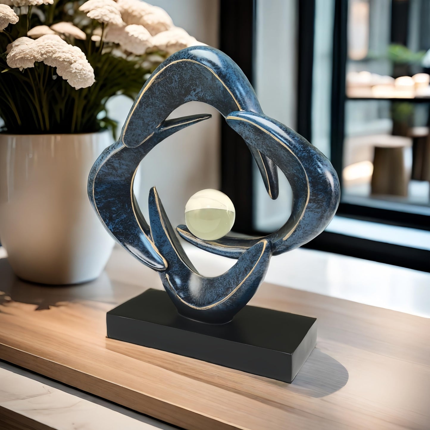 CECKQUE Modern Home Decor Abstract Decorative Sculpture Decorations for Living Room Dining Room Office, Resin Art Statues Coffee Table Bookshelf Decor Accents (Blue)