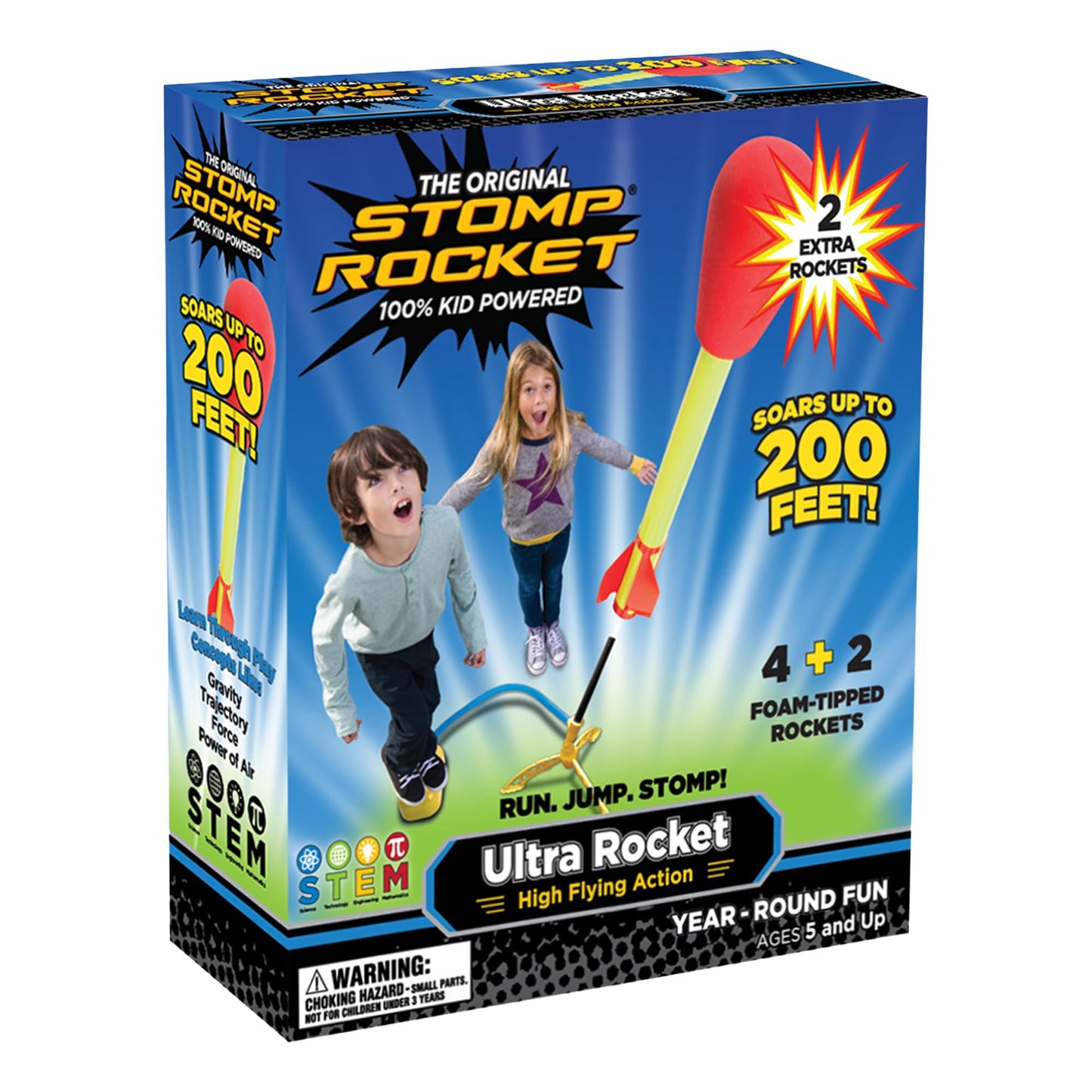 Stomp Rocket Ultra LED Rocket Launcher for Kids, 4 LED Foam Tipped Rockets - Fun Backyard & Outdoor Kids Toys Gifts for Boys & Girls - Toy Foam Blaster Set - Multi-Player Adjustable Launch Stand