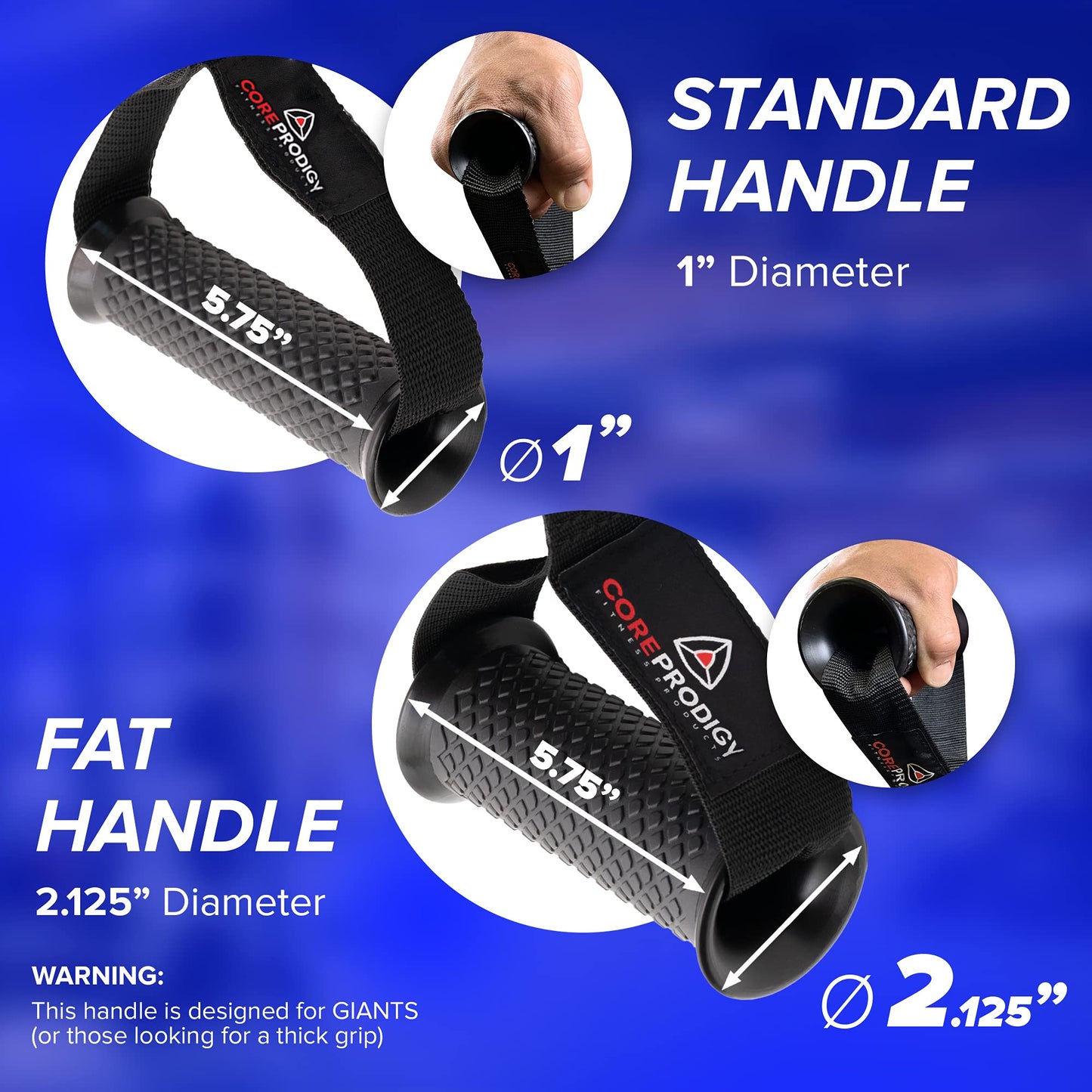Core Prodigy Heavy Duty Exercise Handles - Grip Attachments for Cable Machine Pulleys, Gym Equipment, Resistance Bands, and Weight Lifting (Standard)