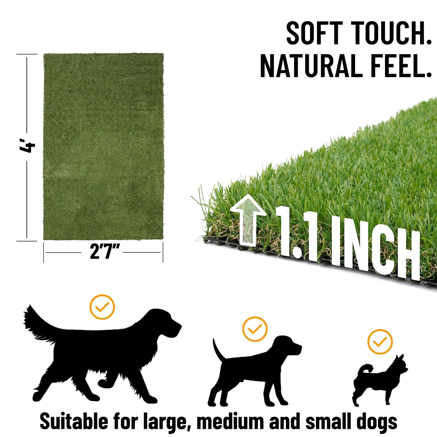 Ottomanson Artificial Grass Puppy Potty Training Pad, 2'7" x 4' Reusable Pee Pad for Small Pets and Dogs