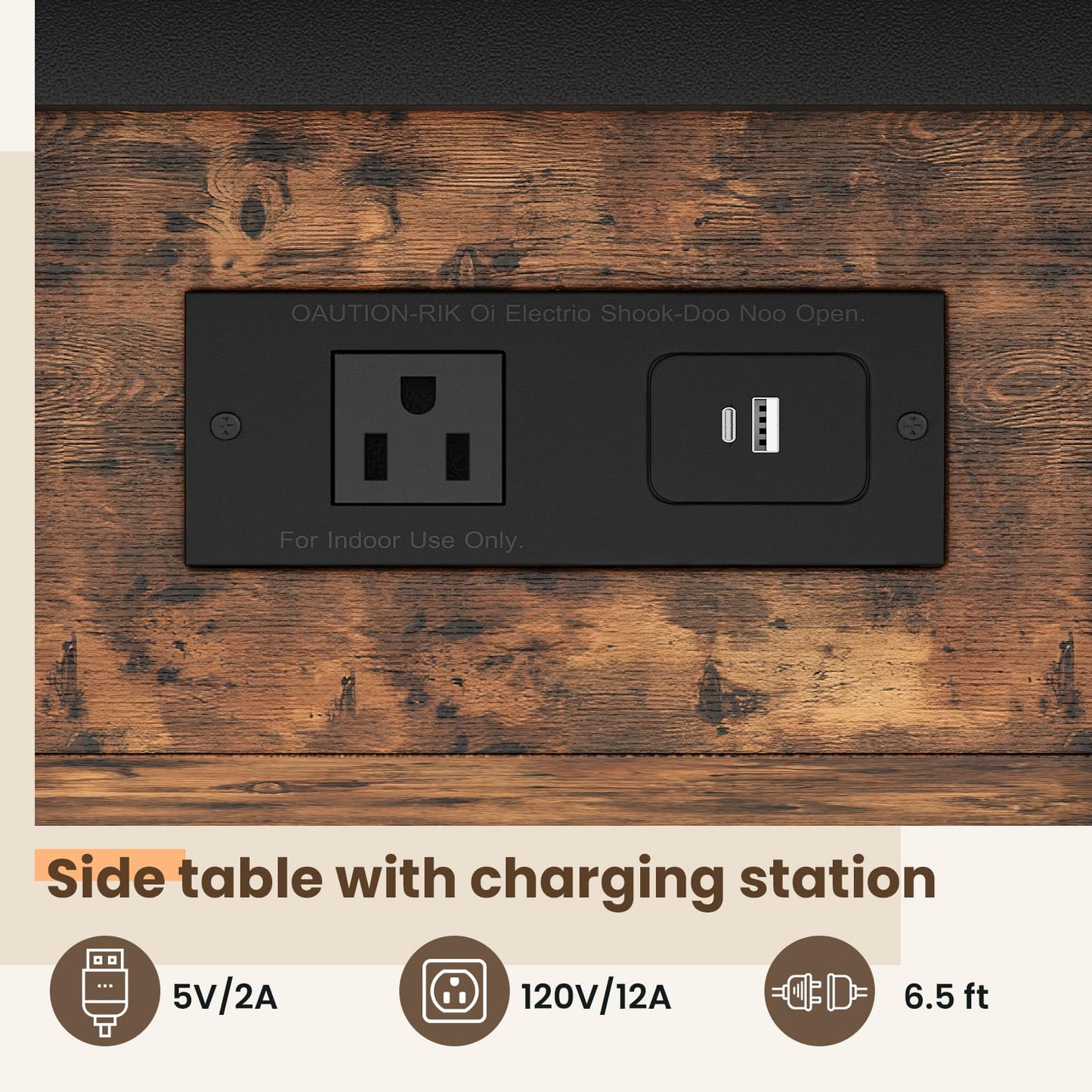 GRUSIGN End Table with Charging Station, Flip Top Side Table with USB Ports and Outlets, 3-Tier Small Side Table with Storage for Small Space, End Tables for Living Room/Bedroom, Brown
