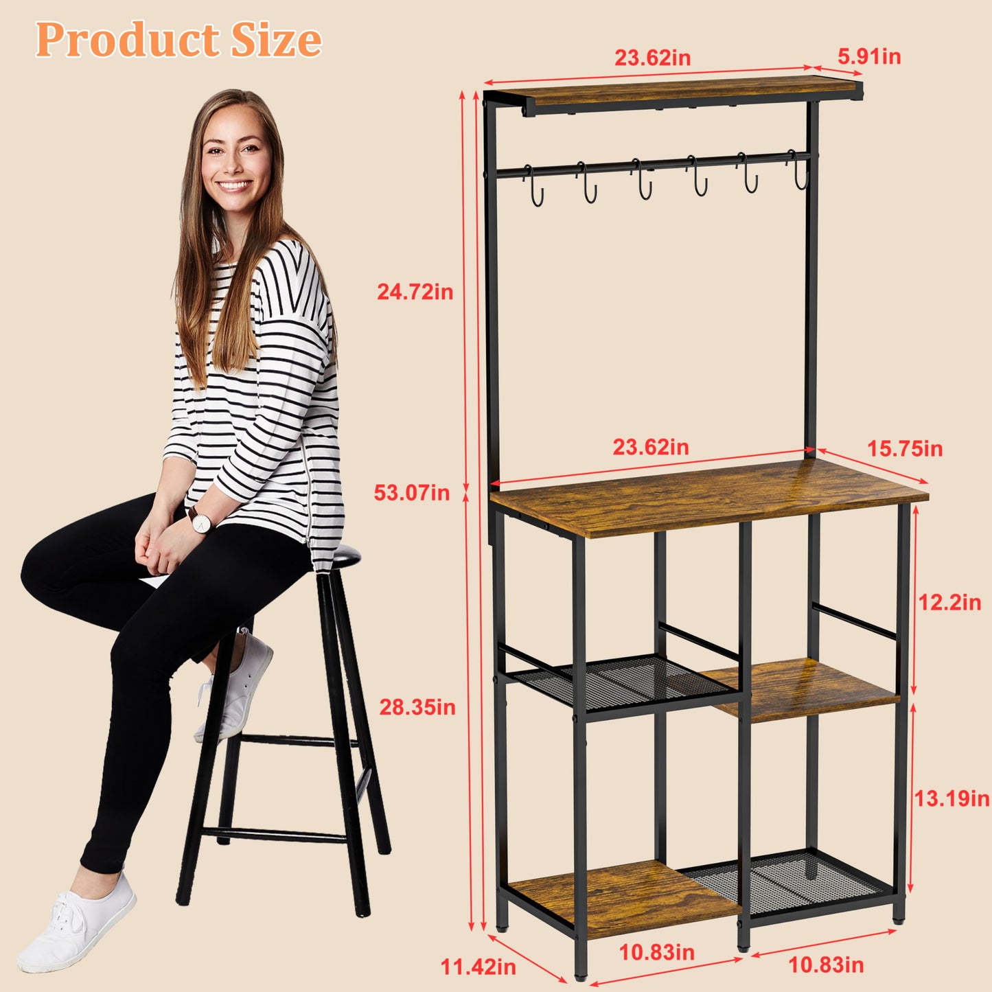 Honkazita Kitchen Buffets Sideboards 23.6 Inch Length With 6 Tiers Zoned Storage Design Coffee Bar Station Microwave Stand Kitchen Rack Bakers Rack