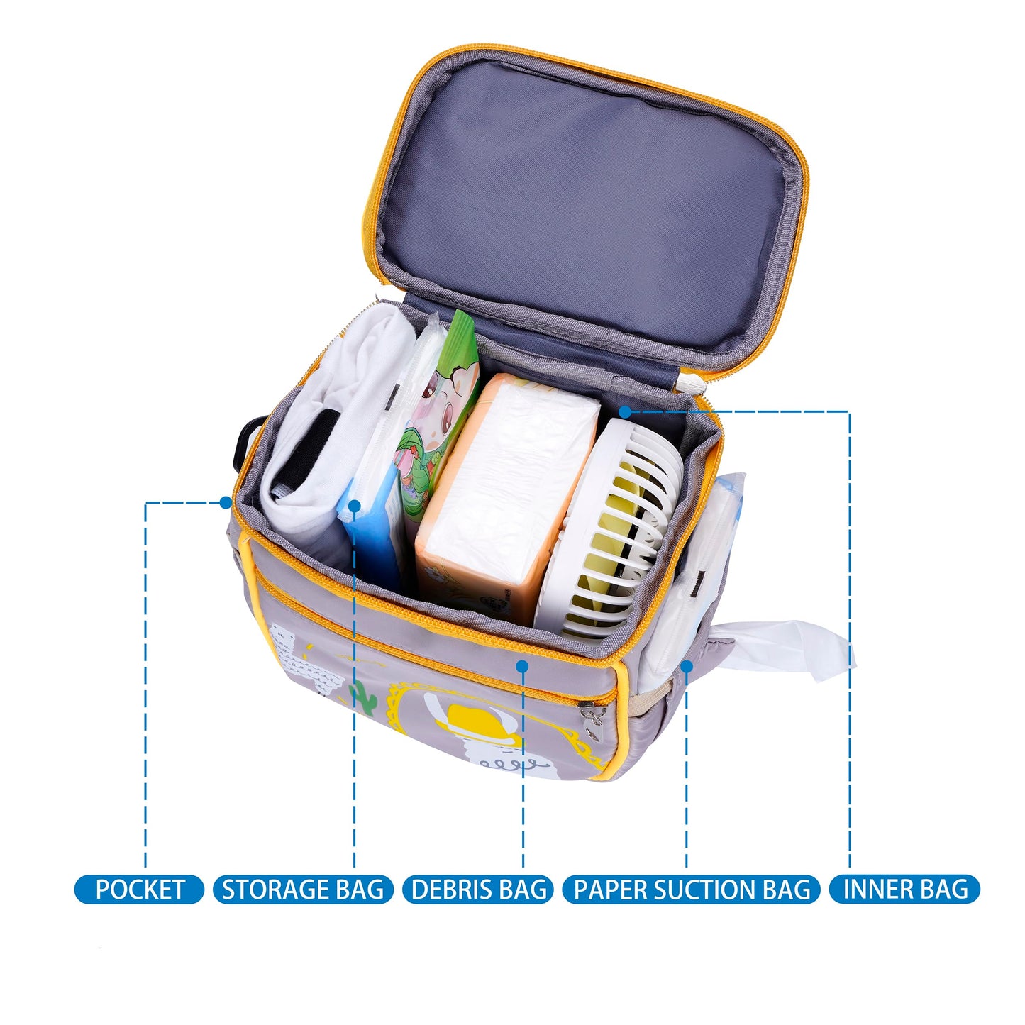 SZDUDU Baby Stroller Organizer Bag，Small Diaper Bag - Universal Stroller Organizer With Insulated Cup Holder,Pocket With Baby Wipes Dispenser，Adjustable Shoulder Strap(Grey)