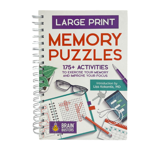 Large Print Memory Puzzles: 175+ Puzzles and Activities for Adults to Exercise Memory and Improve Focus - Includes Spiral Bound / Lay Flat Design and ... Font for Easy Reading (Brain Busters)